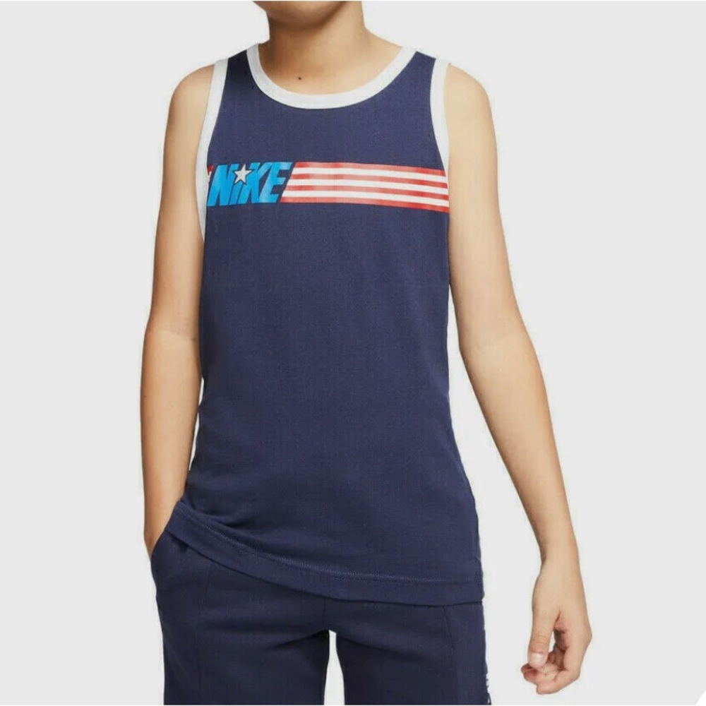 Nike Boys Americana Tank Tops Medium Bundle of 2 1 Grey and 1 Blue Pre-owned - Picture 3 of 7